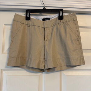 Ana Linen Cotton Khaki Gold Shimmer Chino Shorts, 8P, Beige Low Rise 4.5” Inseam
